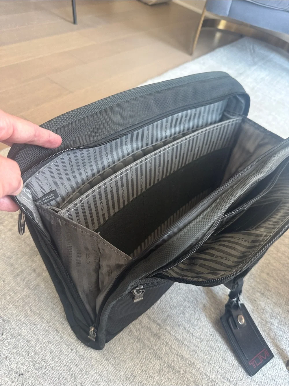 Tumi Black Nylon Briefcase with Red Logo Tag